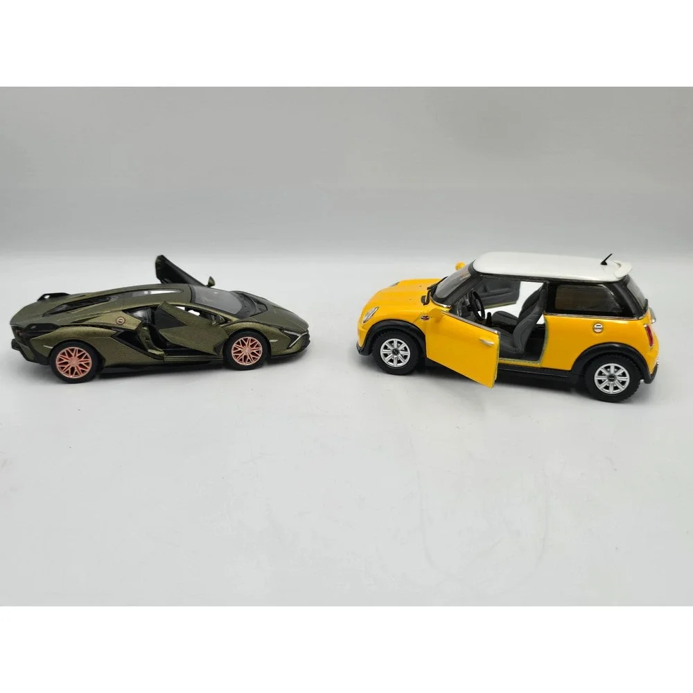 Kinsmart Diecast Cars Lamborghini‎ Sian & Mini Cooper S Yellow Green Excellent